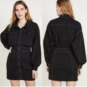 Free People Black Denim Mini Dress Contrast Stich